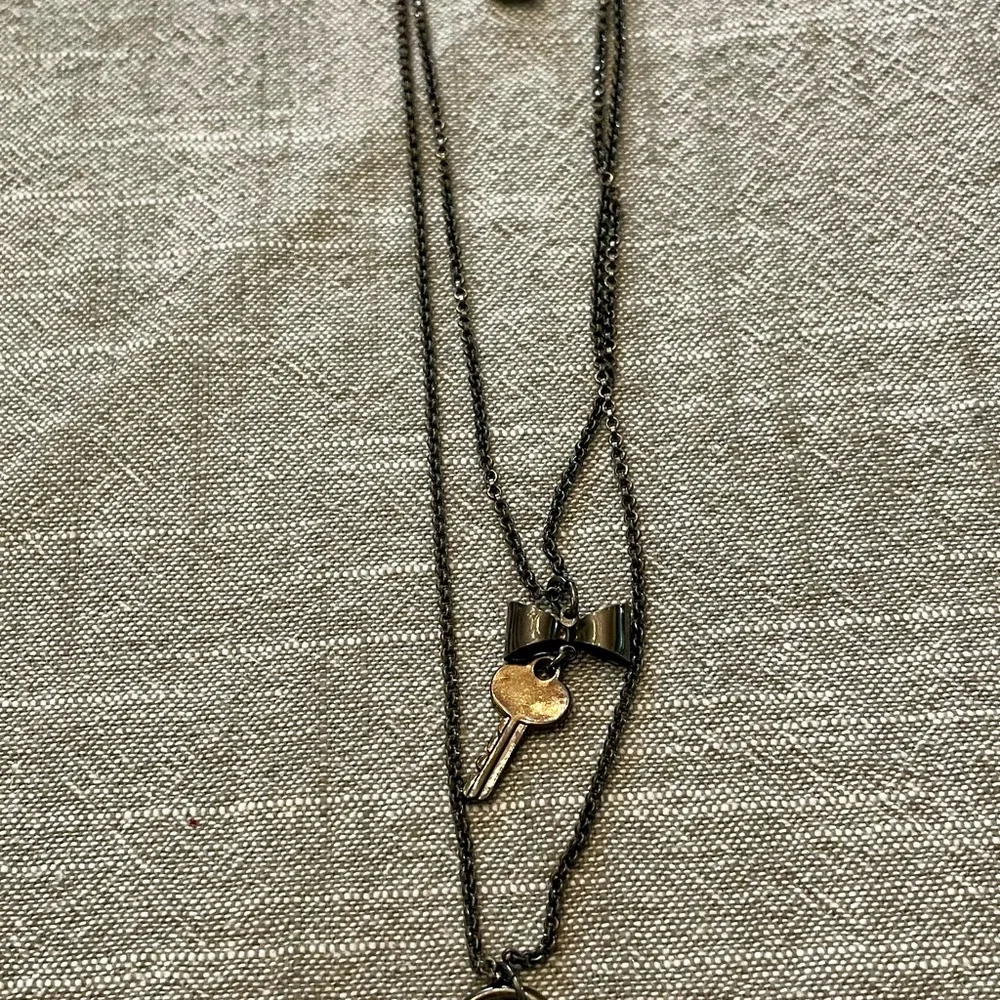 Betsey Johnson Black and Silver lock and key Layered Heart Necklace